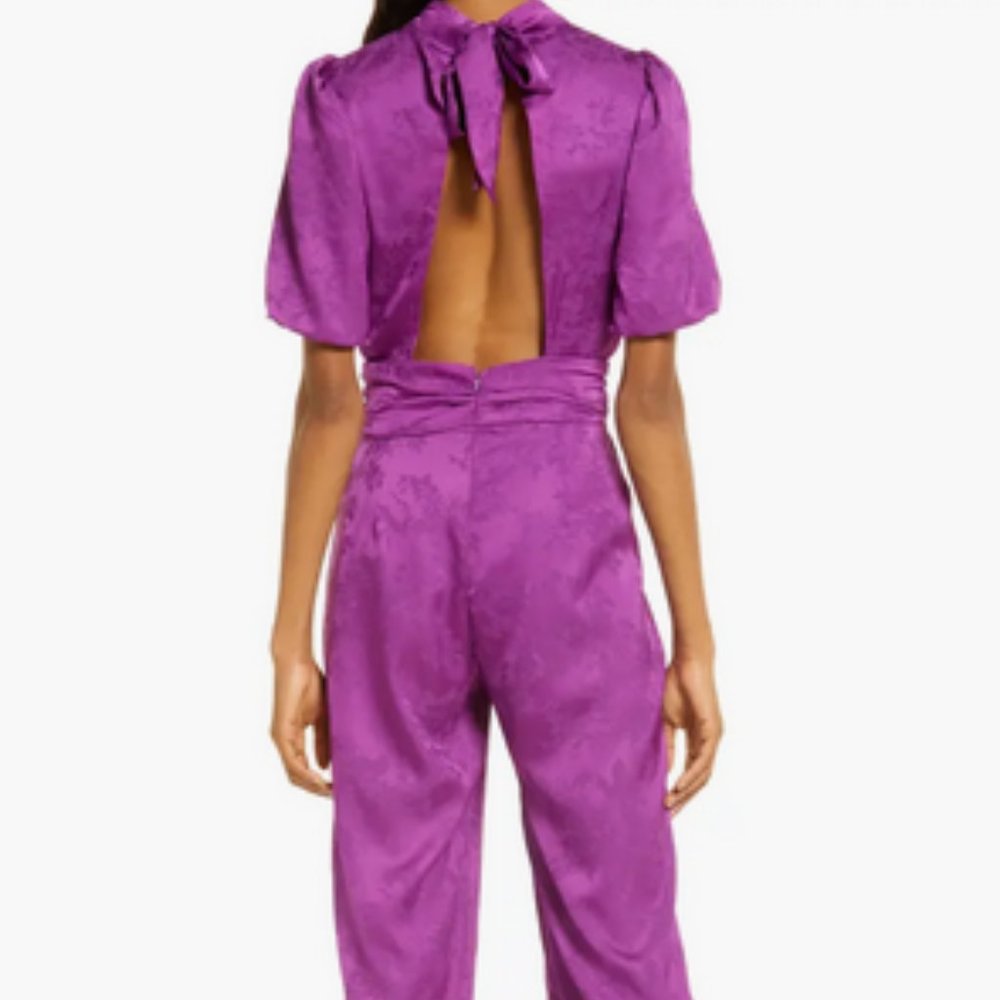 Purple Adelyn Rae Theo Jacquard Open Back Jumpsuit
